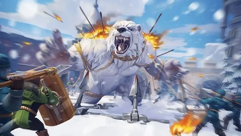 Akcióval teli téli főellenséges harc, amelyben egy óriási páncélos jegesmedve támadja meg a játékosokat egy havas csatatéren.