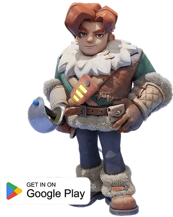 Stilizált 3D téli kalandor karakter, szőrmebéléses ruhában, egy mobil fantasy játékban szereplő kütyüvel a kezében - Töltse le a Whiteout Survival-t