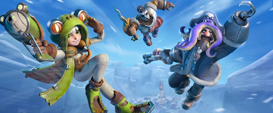 Játékos fantáziafigurák száguldanak a jeges égen, kütyükkel és téli ruhákban, egy élénk animációs akciójelenetben.