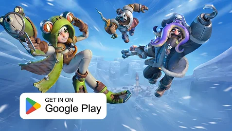 Játékos fantáziafigurák száguldanak a jeges égen, kütyükkel és téli ruhákban, egy élénk animációs akciójelenetben - Töltse le a Whiteout Survival-t